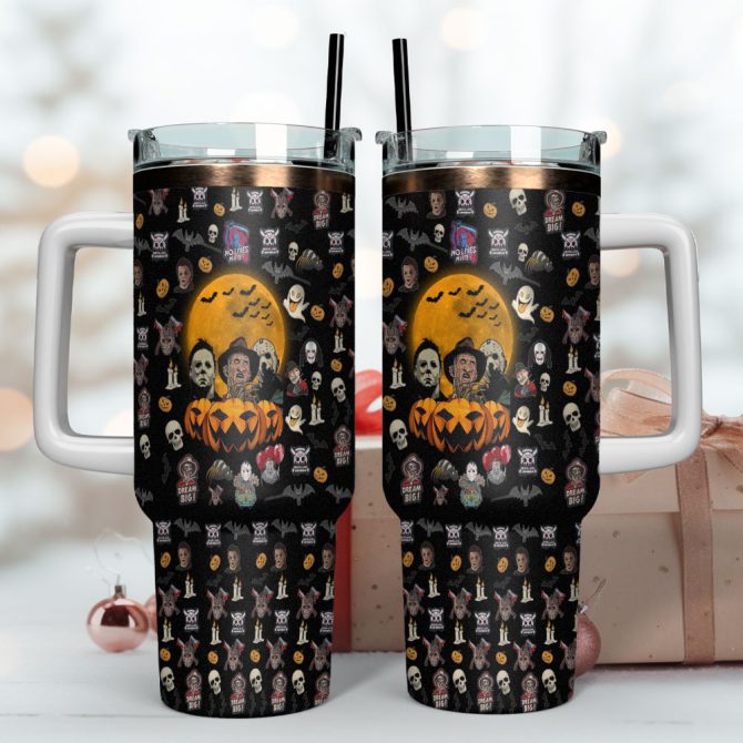 Horror Characters Movies Custom Stanley Quencher 40Oz Stainless Steel Tumbler With Handle - Image 4