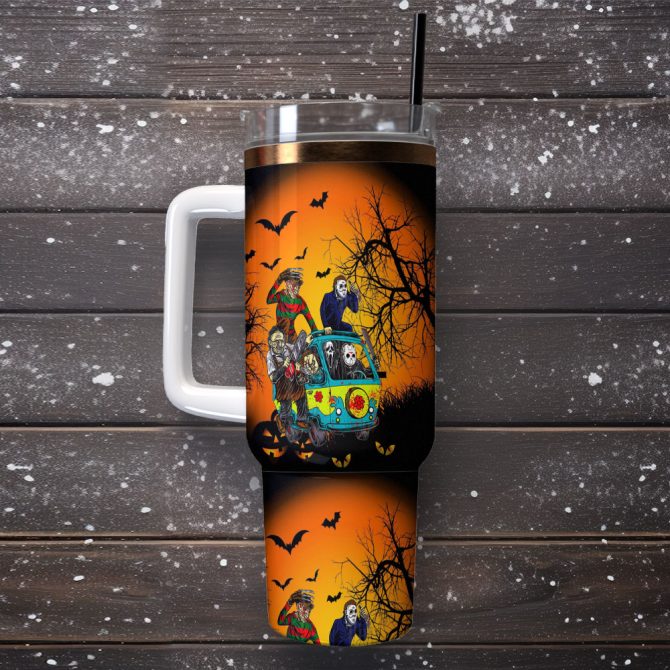 Horror Characters Movies Custom Stanley Quencher 40Oz Stainless Steel Tumbler With Handle - Image 2