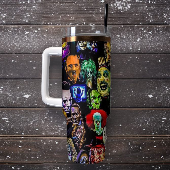 Horror Characters Movies Custom Stanley Quencher 40Oz Stainless Steel Tumbler With Handle - Image 2