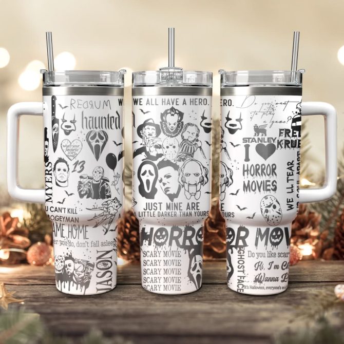 Horror Characters Movies Custom Stanley Quencher 40Oz Stainless Steel Tumbler With Handle