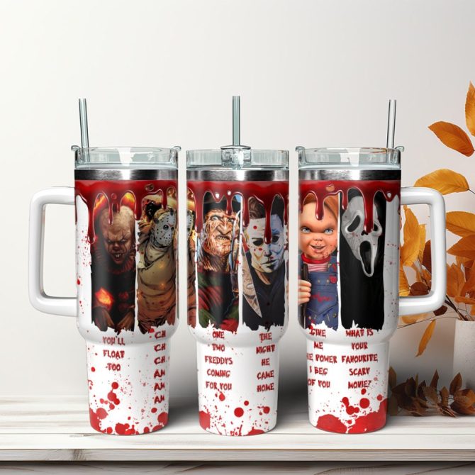 Horror Characters Quotes Movies Custom Stanley Quencher 40Oz Stainless Steel Tumbler With Handle - Image 3