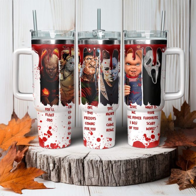 Horror Characters Quotes Movies Custom Stanley Quencher 40Oz Stainless Steel Tumbler With Handle - Image 2