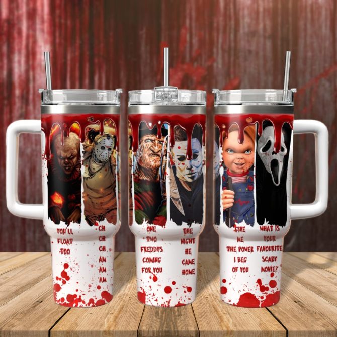Horror Characters Quotes Movies Custom Stanley Quencher 40Oz Stainless Steel Tumbler With Handle - Image 5