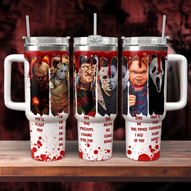 Horror Characters Quotes Movies Custom Stanley Quencher 40Oz Stainless Steel Tumbler With Handle - Image 4