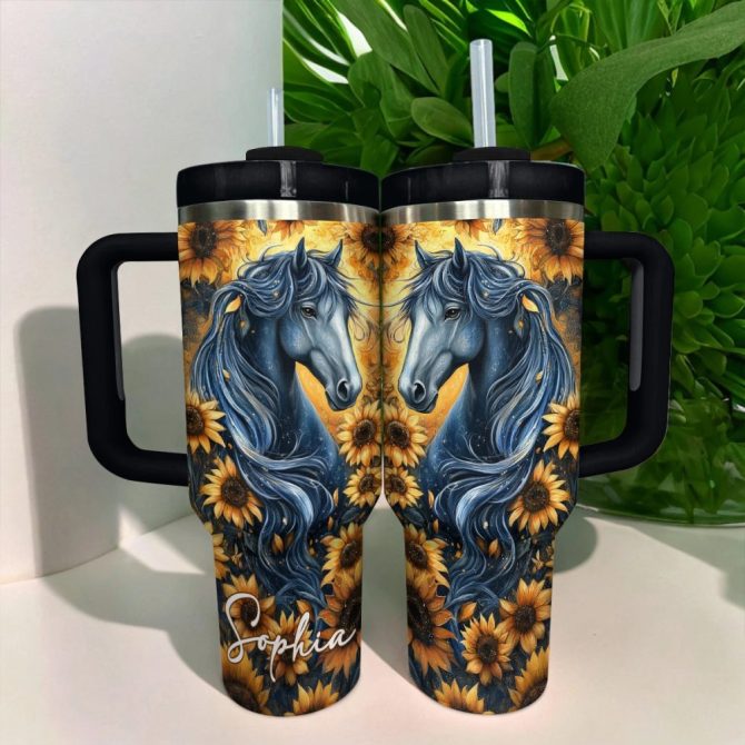 Horse And Sunflower Custom Stanley Quencher 40Oz Stainless Steel Tumbler With Handle - Image 2