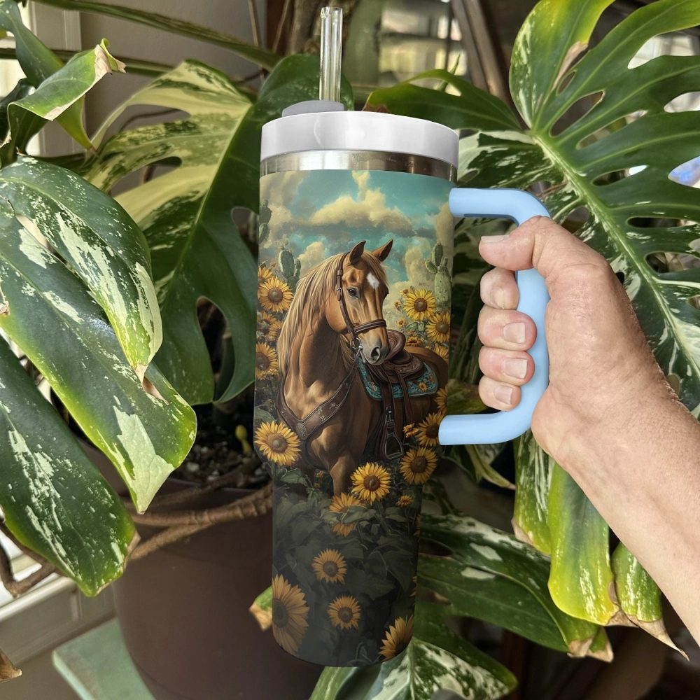 Horse And Sunflower Custom Stanley Quencher 40Oz Stainless Steel Tumbler With Handle - Image 3
