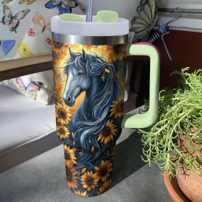 Horse And Sunflower Custom Stanley Quencher 40Oz Stainless Steel Tumbler With Handle - Image 4