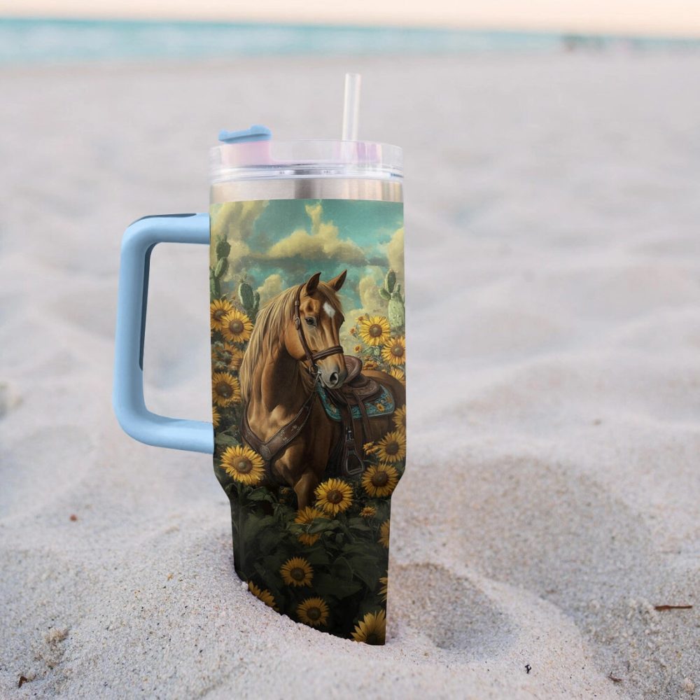 Horse And Sunflower Custom Stanley Quencher 40Oz Stainless Steel Tumbler With Handle - Image 4