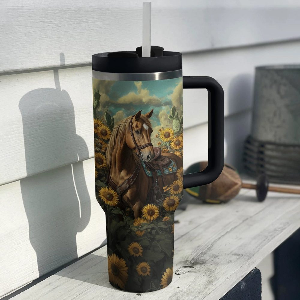 Horse And Sunflower Custom Stanley Quencher 40Oz Stainless Steel Tumbler With Handle - Image 2