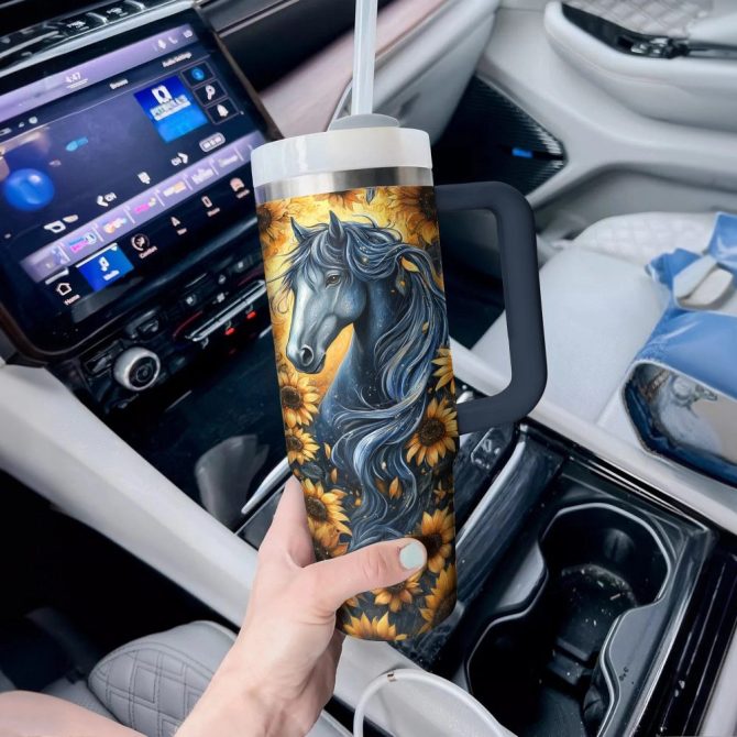 Horse And Sunflower Custom Stanley Quencher 40Oz Stainless Steel Tumbler With Handle - Image 3