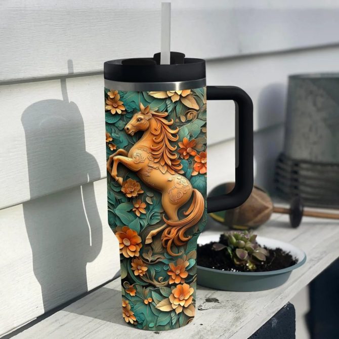 Horse Animal Custom Stanley Quencher 40Oz Stainless Steel Tumbler With Handle - Image 2