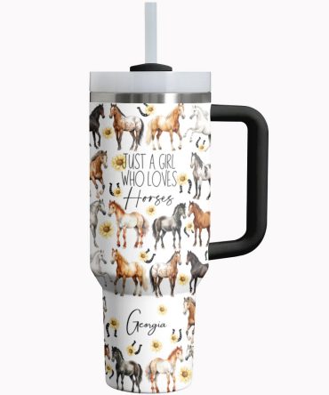 Horse Custom Stanley Quencher 40Oz Stainless Steel Tumbler With Handle