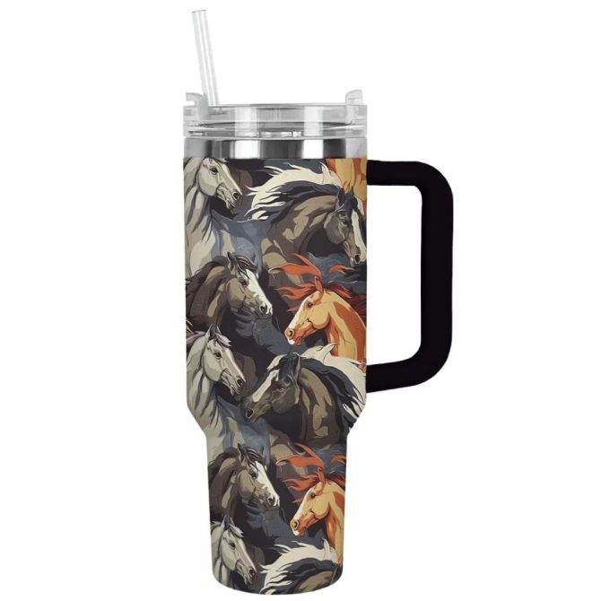 Horse Custom Stanley Quencher 40Oz Stainless Steel Tumbler With Handle