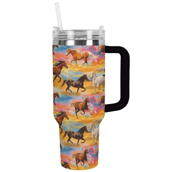 Horse Custom Stanley Quencher 40Oz Stainless Steel Tumbler With Handle