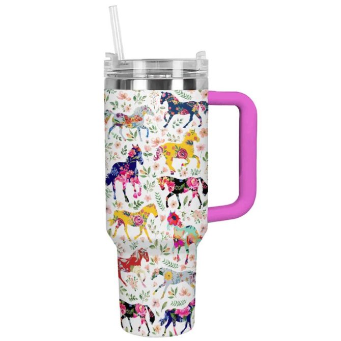 Horse Custom Stanley Quencher 40Oz Stainless Steel Tumbler With Handle