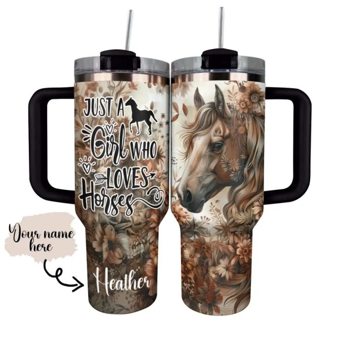 Horse Custom Stanley Quencher 40Oz Stainless Steel Tumbler With Handle