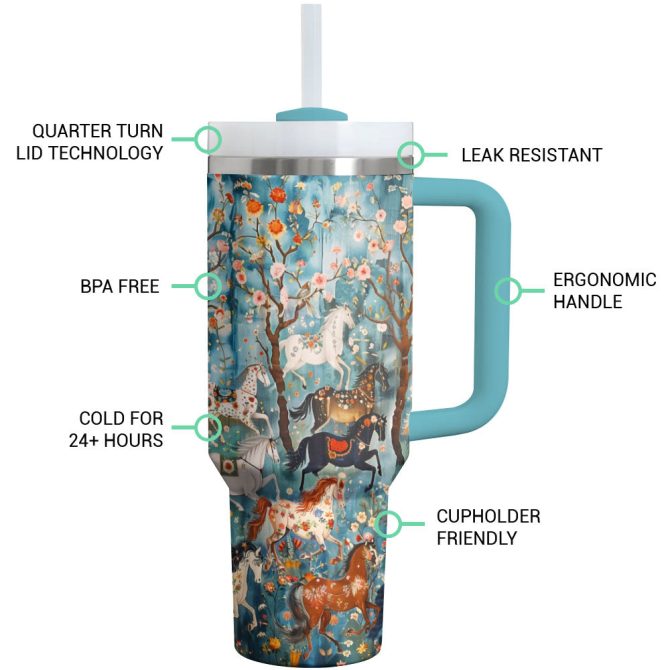 Horse Custom Stanley Quencher 40Oz Stainless Steel Tumbler With Handle - Image 2