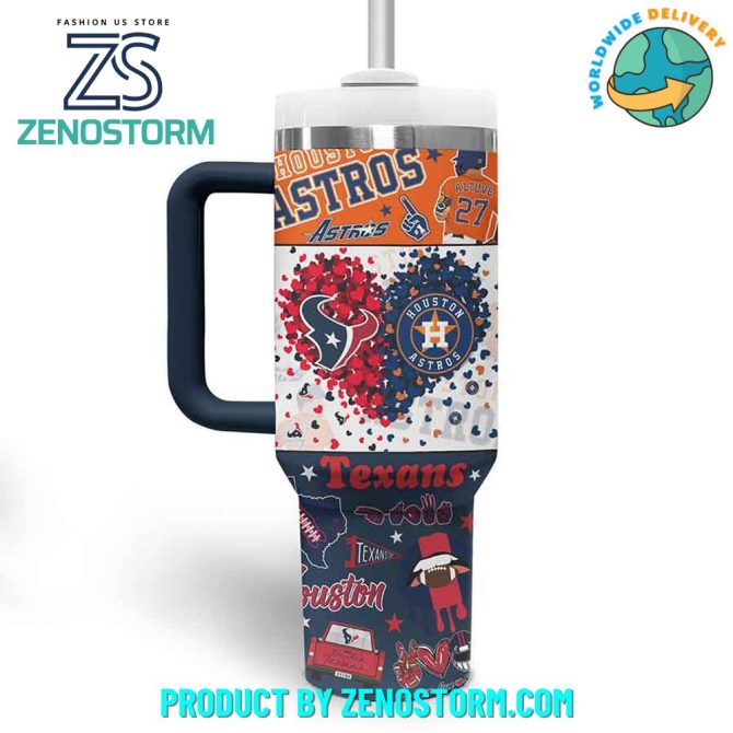 Houston Astros Mlb X Houston Texans Nfl Custom Stanley Quencher 40Oz Stainless Steel Tumbler With Handle - Image 3