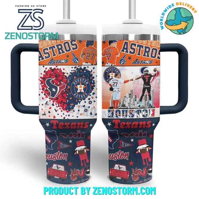 Houston Astros Mlb X Houston Texans Nfl Custom Stanley Quencher 40Oz Stainless Steel Tumbler With Handle - Image 2