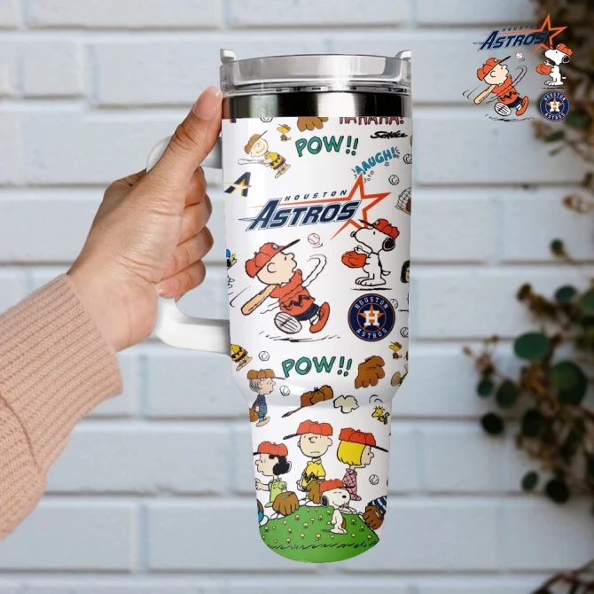 Houston Astros X Peanuts Mlb Custom Stanley Quencher 40Oz Stainless Steel Tumbler With Handle - Image 2