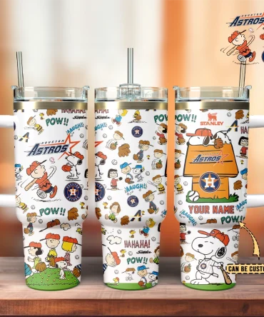 Houston Astros X Peanuts Mlb Custom Stanley Quencher 40Oz Stainless Steel Tumbler With Handle