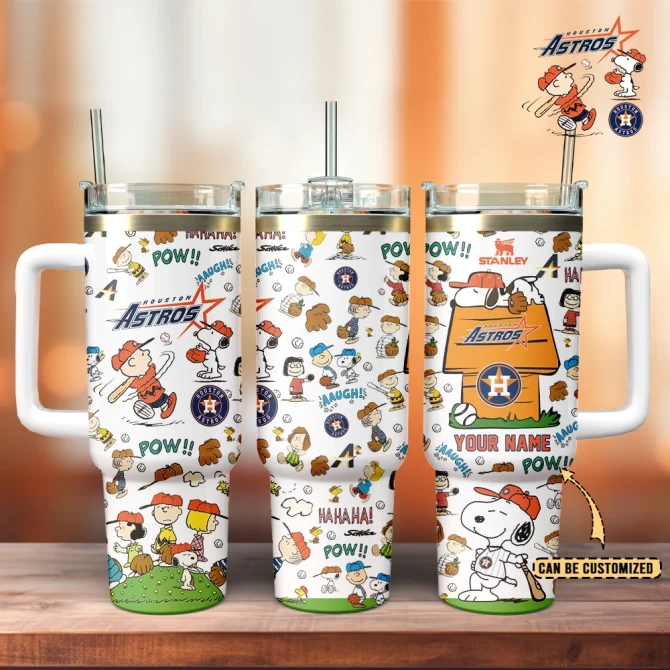 Houston Astros X Peanuts Mlb Custom Stanley Quencher 40Oz Stainless Steel Tumbler With Handle