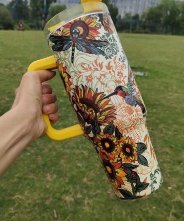 Hummingbird Flower Custom Stanley Quencher 40Oz Stainless Steel Tumbler With Handle