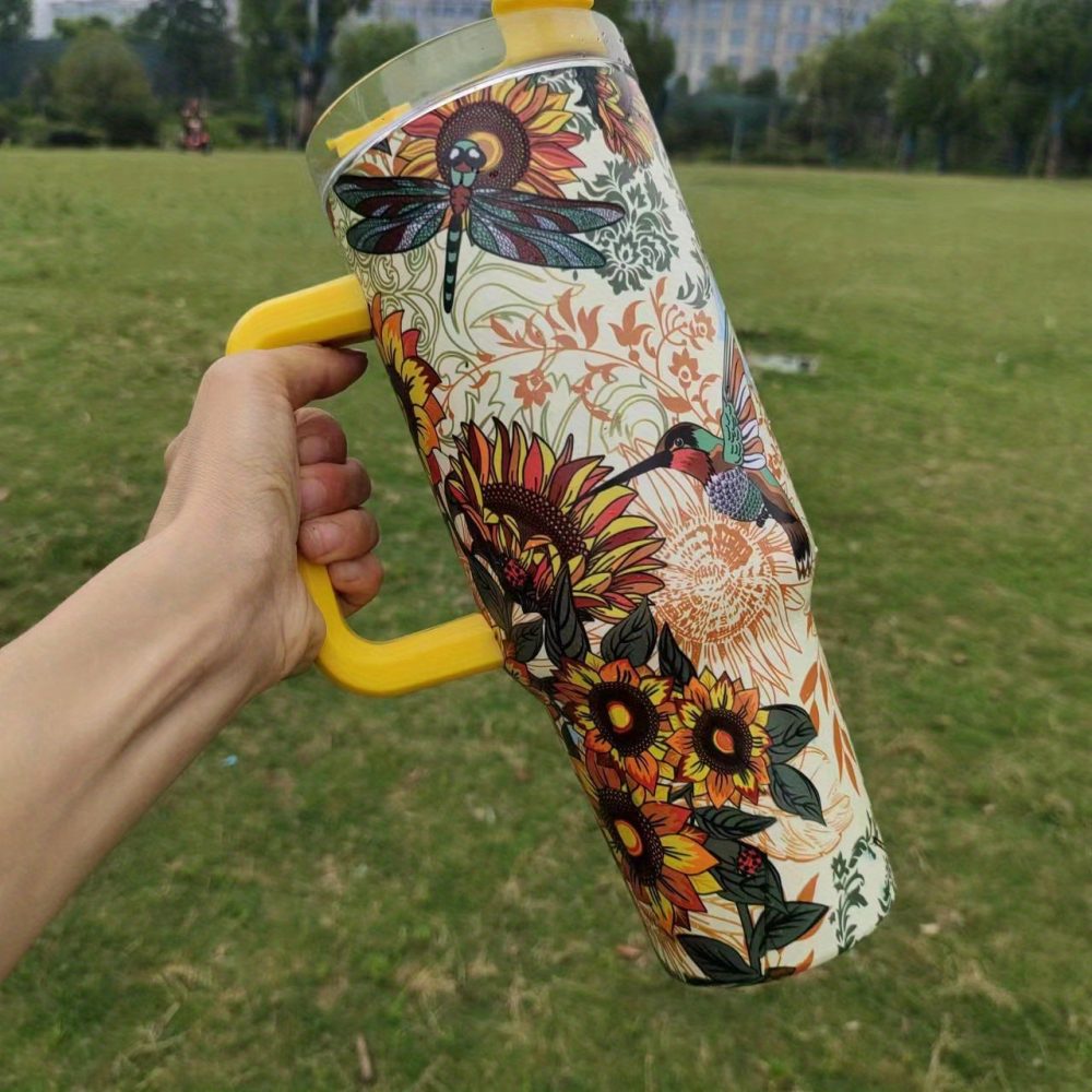 Hummingbird Flower Custom Stanley Quencher 40Oz Stainless Steel Tumbler With Handle