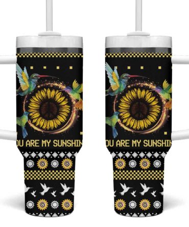 Hummingbird Sunflower Christmas You Are My Sunshine Custom Stanley Quencher 40Oz Stainless Steel Tumbler With Handle