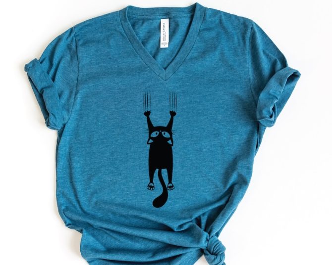 Cute Cat V-Neck Shirt - Image 2