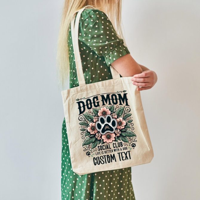 Dog Mom Tote Bag with Floral