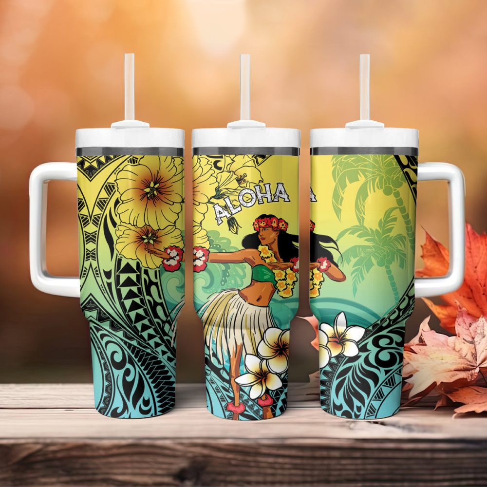 Ilima Plumeria Flowers And Hula Girl Custom Stanley Quencher 40Oz Stainless Steel Tumbler - Image 5