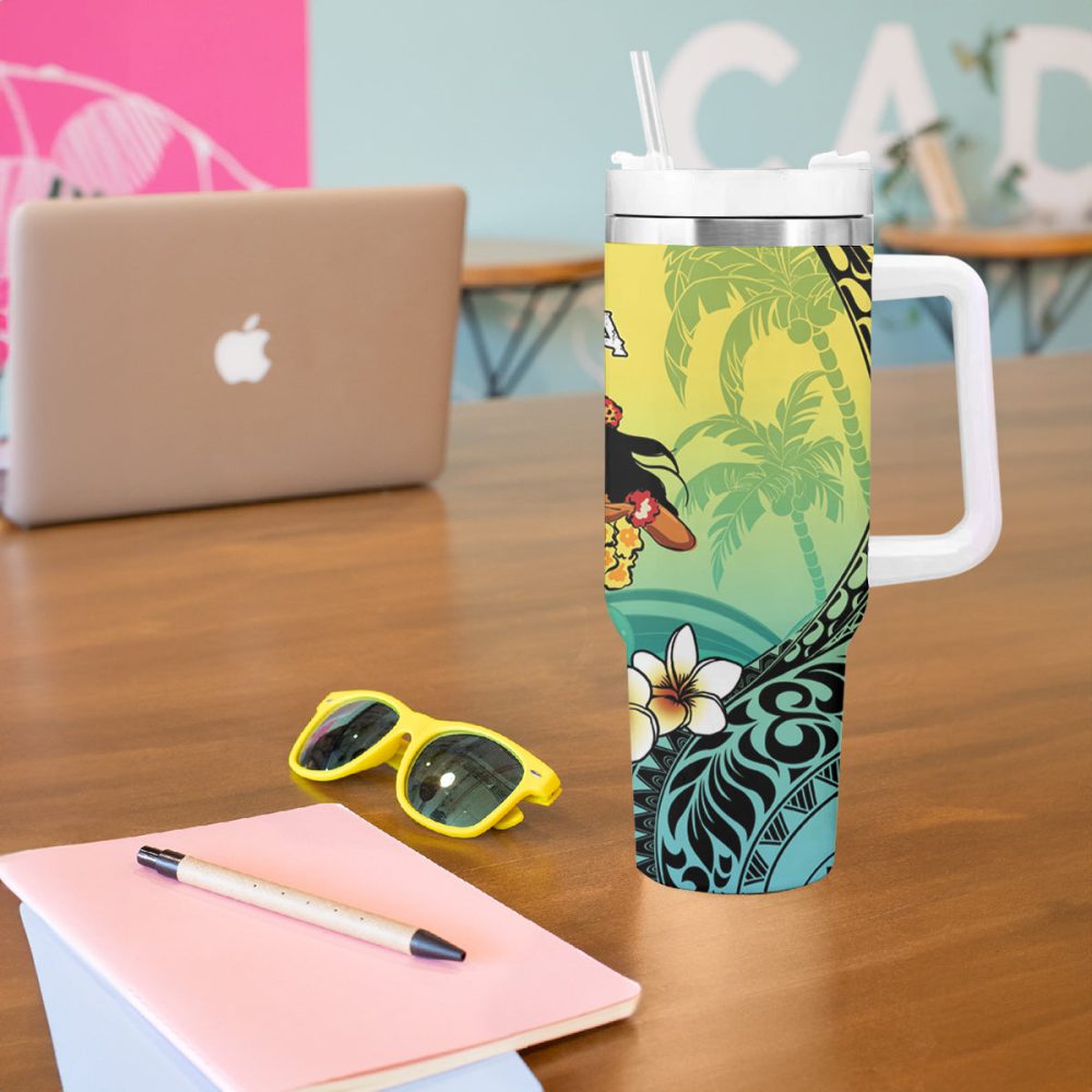 Ilima Plumeria Flowers And Hula Girl Custom Stanley Quencher 40Oz Stainless Steel Tumbler - Image 6