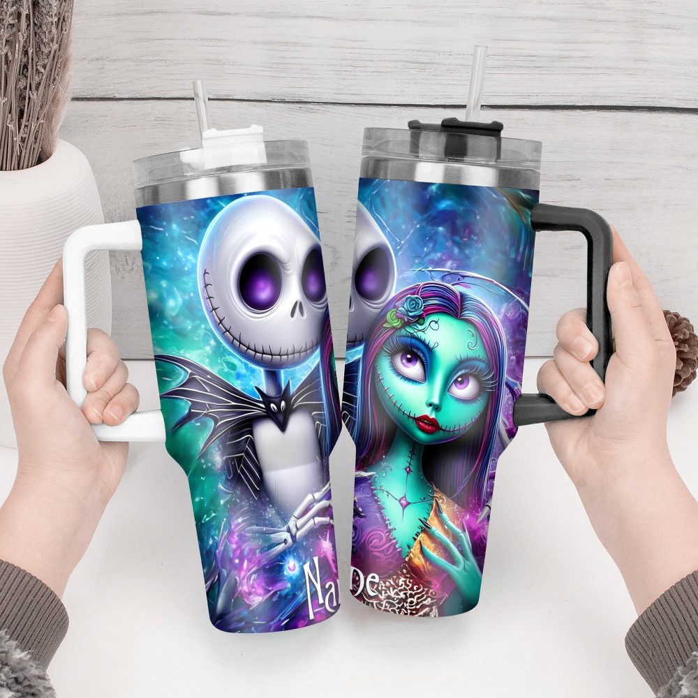 Jack And Sally Movies Custom Stanley Quencher 40Oz Stainless Steel Tumbler With Handle - Image 2