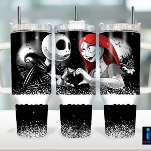 Jack And Sally The Nightmare Before Christmas Cartoon Custom Stanley Quencher 40Oz Stainless Steel Tumbler With Handle