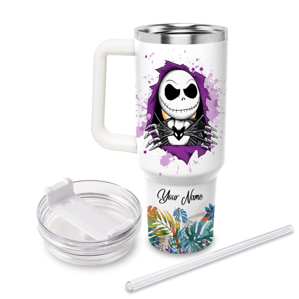 Jack And Sally The Nightmare Before Christmas Cartoon Custom Stanley Quencher 40Oz Stainless Steel Tumbler With Handle - Image 2