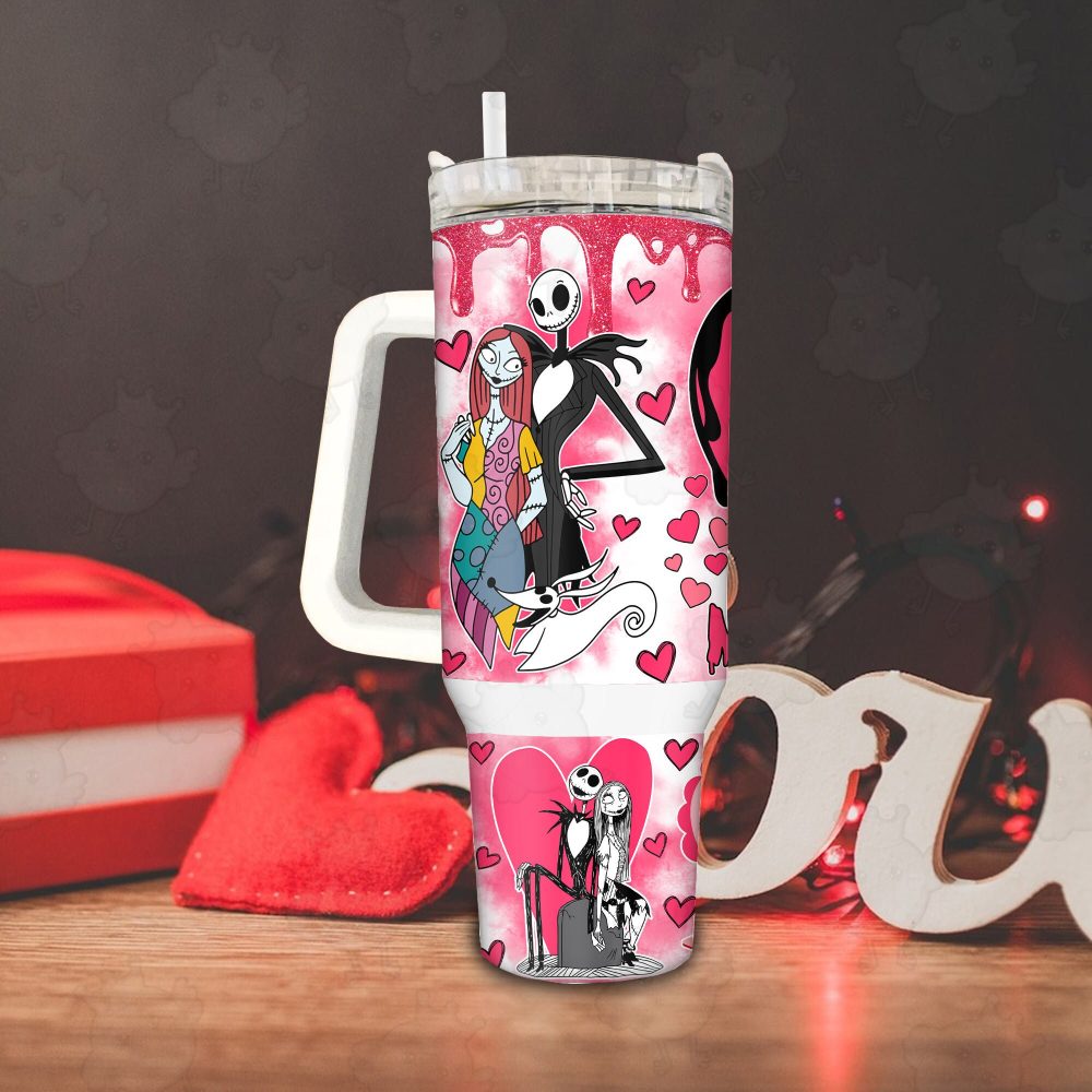 Jack And Sally The Nightmare Before Christmas Cartoon Custom Stanley Quencher 40Oz Stainless Steel Tumbler With Handle - Image 4