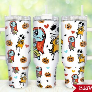 Jack And Sally The Nightmare Before Christmas Cartoon Custom Stanley Quencher 40Oz Stainless Steel Tumbler With Handle