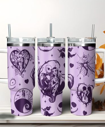 Jack And Sally The Nightmare Before Christmas Cartoon Custom Stanley Quencher 40Oz Stainless Steel Tumbler With Handle