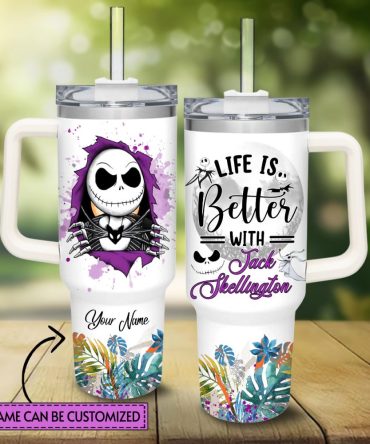 Jack And Sally The Nightmare Before Christmas Cartoon Custom Stanley Quencher 40Oz Stainless Steel Tumbler With Handle