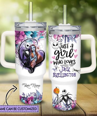 Jack And Sally The Nightmare Before Christmas Cartoon Custom Stanley Quencher 40Oz Stainless Steel Tumbler With Handle