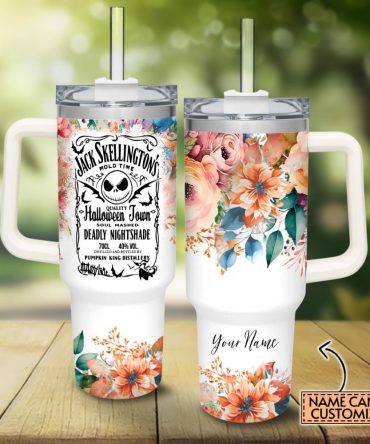 Jack And Sally The Nightmare Before Christmas Cartoon Custom Stanley Quencher 40Oz Stainless Steel Tumbler With Handle