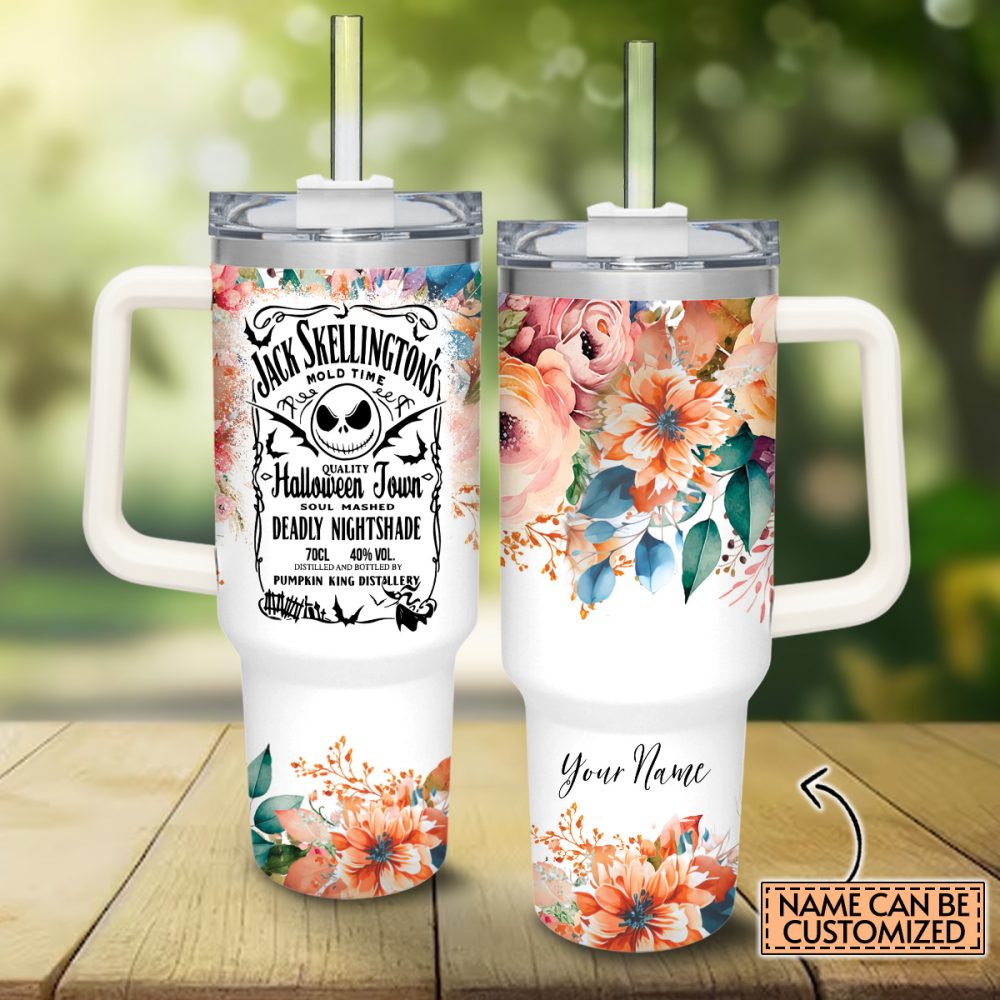 Jack And Sally The Nightmare Before Christmas Cartoon Custom Stanley Quencher 40Oz Stainless Steel Tumbler With Handle