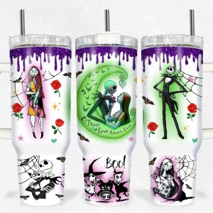 Jack And Sally The Nightmare Before Christmas Cartoon Custom Stanley Quencher 40Oz Stainless Steel Tumbler With Handle