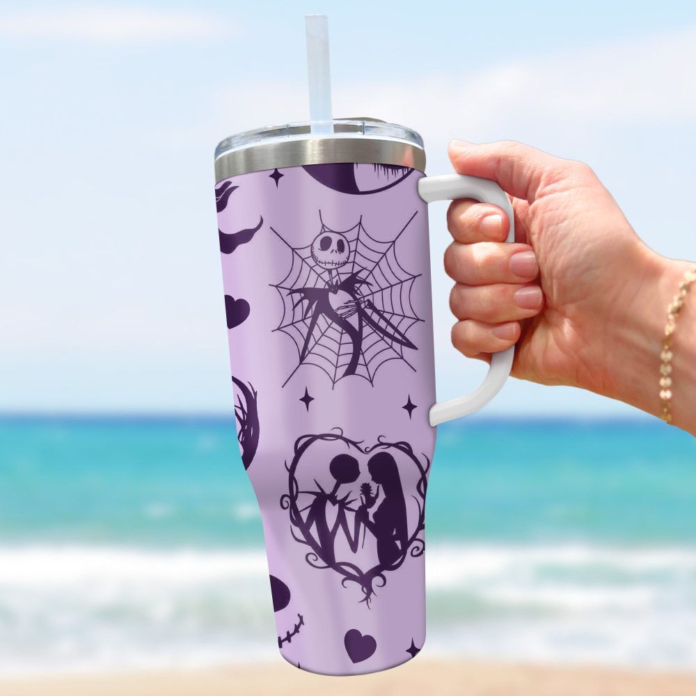 Jack And Sally The Nightmare Before Christmas Cartoon Custom Stanley Quencher 40Oz Stainless Steel Tumbler With Handle - Image 4
