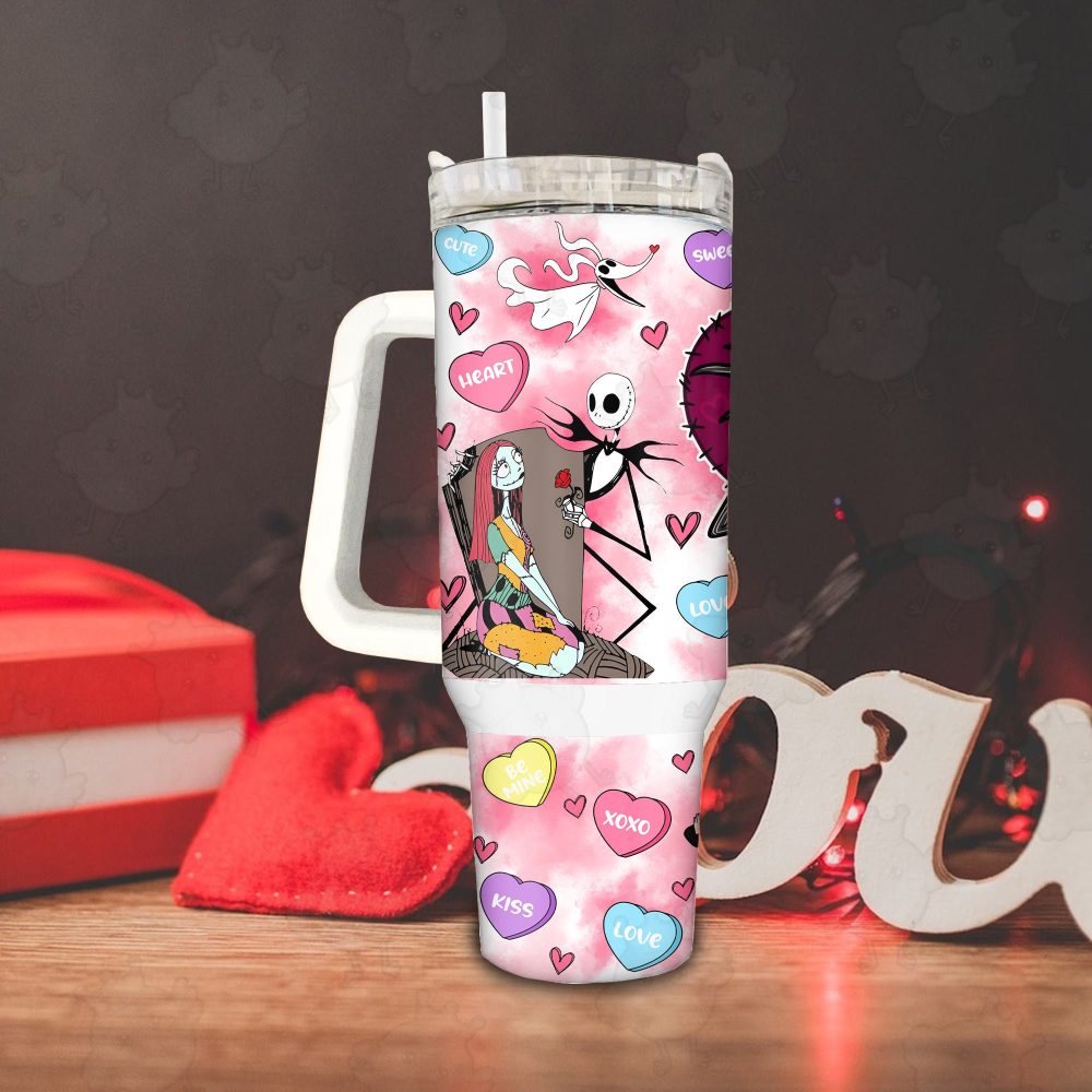 Jack And Sally The Nightmare Before Christmas Cartoon Custom Stanley Quencher 40Oz Stainless Steel Tumbler With Handle - Image 4