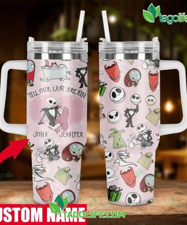 Jack And Sally The Nightmare Before Christmas Cartoon Custom Stanley Quencher 40Oz Stainless Steel Tumbler With Handle