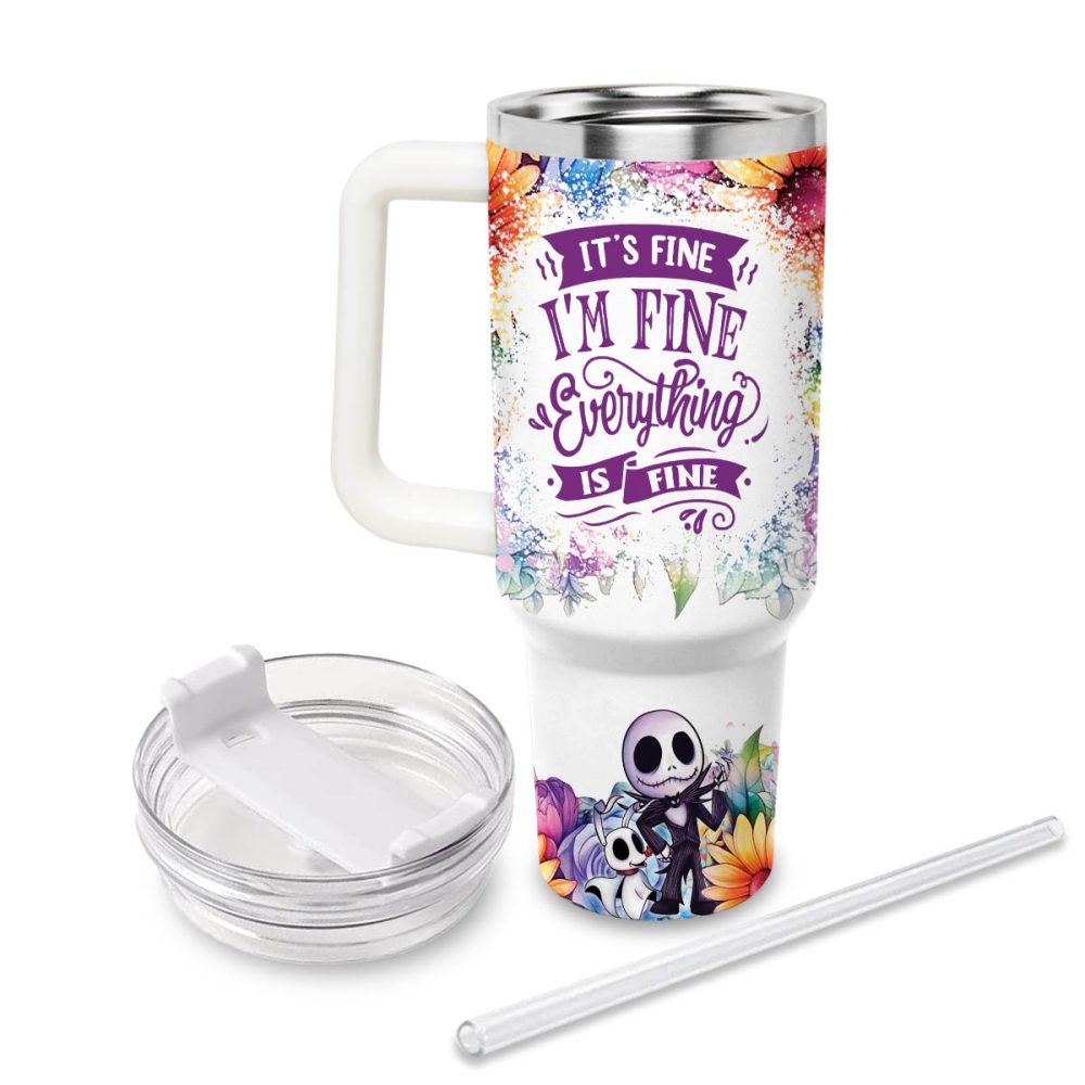Jack And Sally The Nightmare Before Christmas Cartoon Custom Stanley Quencher 40Oz Stainless Steel Tumbler With Handle - Image 2