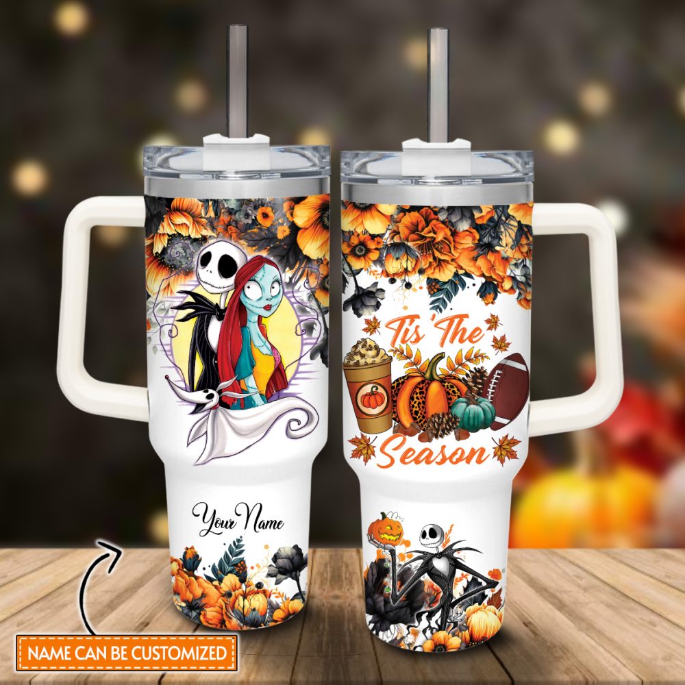 Jack And Sally The Nightmare Before Christmas Cartoon Custom Stanley Quencher 40Oz Stainless Steel Tumbler With Handle - Image 2