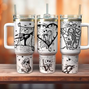 Jack And Sally The Nightmare Before Christmas Cartoon Custom Stanley Quencher 40Oz Stainless Steel Tumbler With Handle